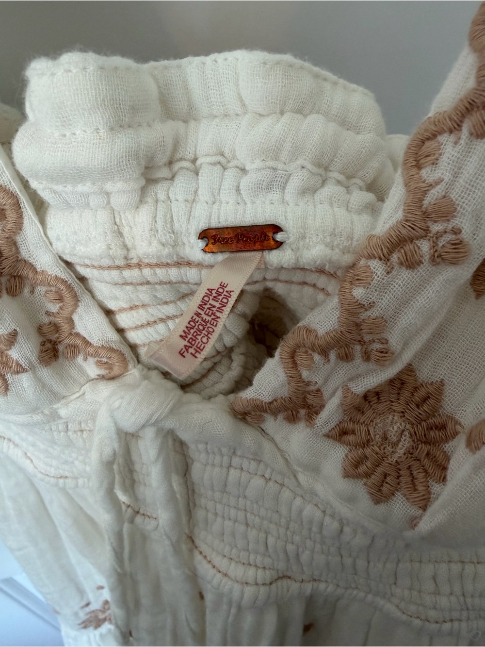 Free People White Halter Maxi Dress with Tan Floral Embroidery - Picture 2 of 3